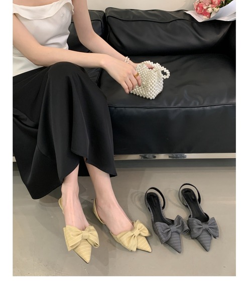 Eclat one(エクラワン)の「【Eclat one】リボンデザイン ピンストライプ ミュール パンプス(パンプス・レディース・ブラック/イエロー・S/L/M)」の13枚目の写真