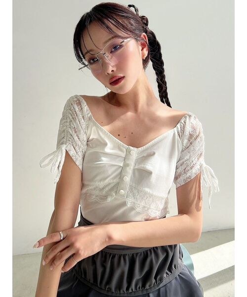 RESEXXY(リゼクシー)の「レースドッキングTシャツ(Tシャツ/カットソー・レディース・ブラック/グレー/ホワイト・FREE)」の4枚目の写真