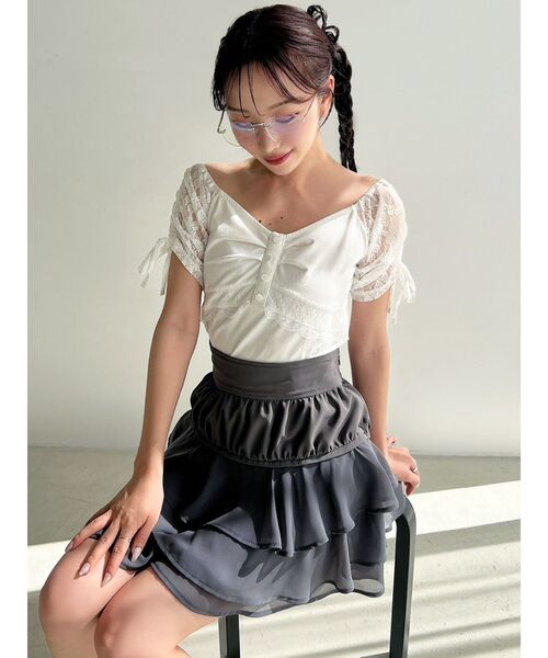 RESEXXY(リゼクシー)の「レースドッキングTシャツ(Tシャツ/カットソー・レディース・ブラック/グレー/ホワイト・FREE)」の5枚目の写真