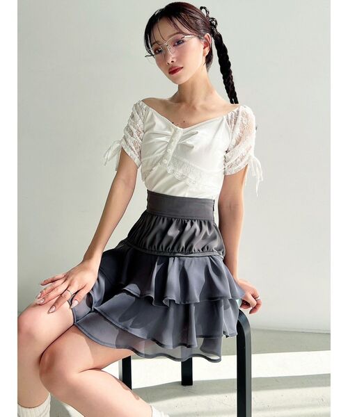 RESEXXY(リゼクシー)の「レースドッキングTシャツ(Tシャツ/カットソー・レディース・ブラック/グレー/ホワイト・FREE)」の6枚目の写真