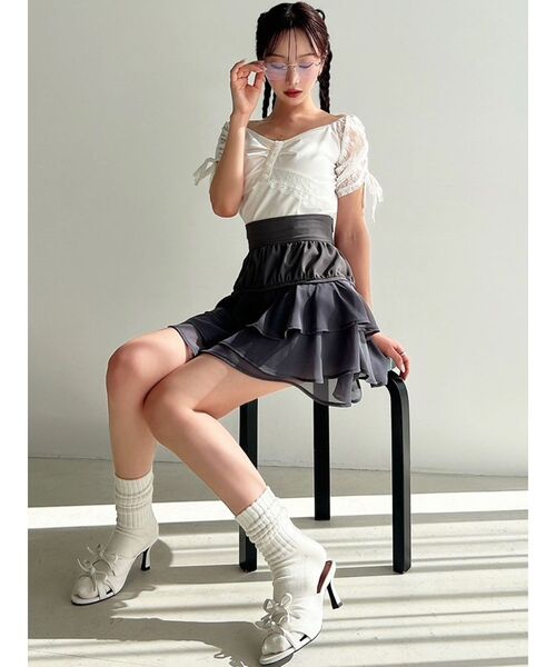 RESEXXY(リゼクシー)の「レースドッキングTシャツ(Tシャツ/カットソー・レディース・ブラック/グレー/ホワイト・FREE)」の7枚目の写真