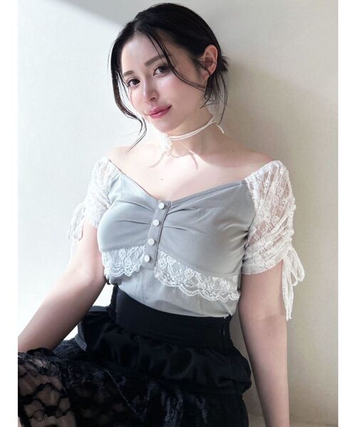 RESEXXY(リゼクシー)の「レースドッキングTシャツ(Tシャツ/カットソー・レディース・ブラック/グレー/ホワイト・FREE)」の8枚目の写真