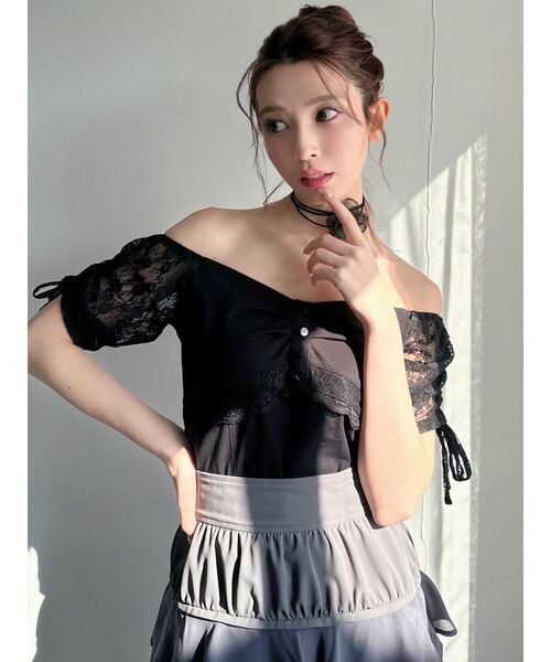 RESEXXY(リゼクシー)の「レースドッキングTシャツ(Tシャツ/カットソー・レディース・ブラック/グレー/ホワイト・FREE)」の10枚目の写真