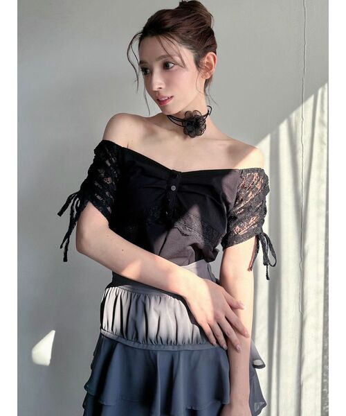 RESEXXY(リゼクシー)の「レースドッキングTシャツ(Tシャツ/カットソー・レディース・ブラック/グレー/ホワイト・FREE)」の11枚目の写真