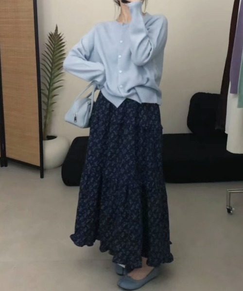 gossip!ロサンゼルス(ゴシップロサンゼルス)の「ヴィンテージ風 ナチュラルフラワー プリント フリルスカート カジュアル&シンプル(スカート・レディース・ネイビー・FREE)」の14枚目の写真