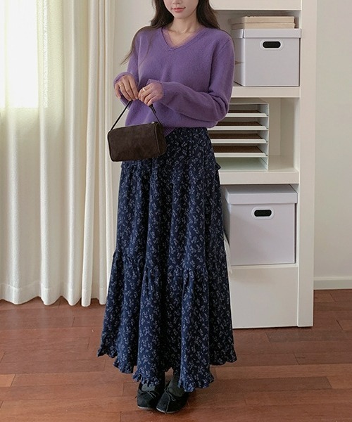 gossip!ロサンゼルス(ゴシップロサンゼルス)の「ヴィンテージ風 ナチュラルフラワー プリント フリルスカート カジュアル&シンプル(スカート・レディース・ネイビー・FREE)」の19枚目の写真