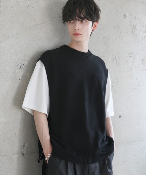 ETELIO（エテリオ）の「サイドデザインハイゲージニットベスト（ベスト・メンズ・ブラック/ワイン/ブルー/ライトグレー・S/M/L/XL）」の6枚目の写真