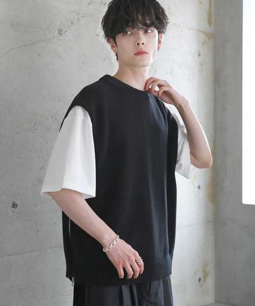 ETELIO（エテリオ）の「サイドデザインハイゲージニットベスト（ベスト・メンズ・ブラック/ワイン/ブルー/ライトグレー・S/M/L/XL）」の8枚目の写真