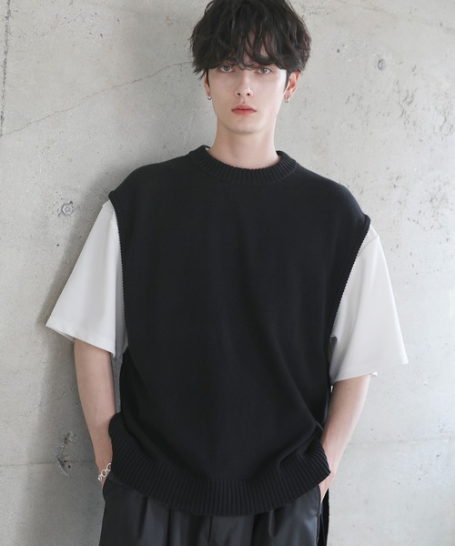 ETELIO（エテリオ）の「サイドデザインハイゲージニットベスト（ベスト・メンズ・ブラック/ワイン/ブルー/ライトグレー・S/M/L/XL）」の9枚目の写真