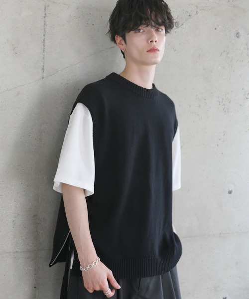 ETELIO（エテリオ）の「サイドデザインハイゲージニットベスト（ベスト・メンズ・ブラック/ワイン/ブルー/ライトグレー・S/M/L/XL）」の10枚目の写真