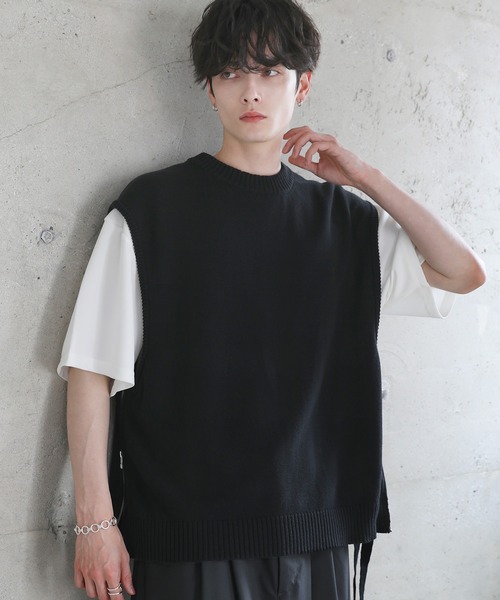 ETELIO（エテリオ）の「サイドデザインハイゲージニットベスト（ベスト・メンズ・ブラック/ワイン/ブルー/ライトグレー・S/M/L/XL）」の11枚目の写真