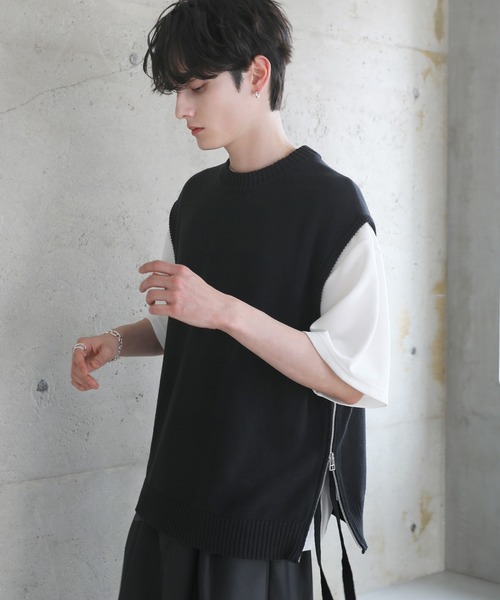 ETELIO（エテリオ）の「サイドデザインハイゲージニットベスト（ベスト・メンズ・ブラック/ワイン/ブルー/ライトグレー・S/M/L/XL）」の12枚目の写真