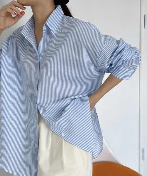 gossip!ロサンゼルス(ゴシップロサンゼルス)の「スプリングカラー ストライプシャツ(シャツ/ブラウス・レディース・グリーン/ピンク/ブルー・FREE)」の2枚目の写真