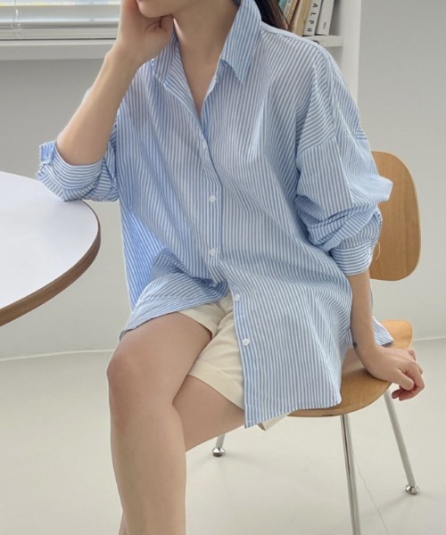 gossip!ロサンゼルス(ゴシップロサンゼルス)の「スプリングカラー ストライプシャツ(シャツ/ブラウス・レディース・グリーン/ピンク/ブルー・FREE)」の7枚目の写真