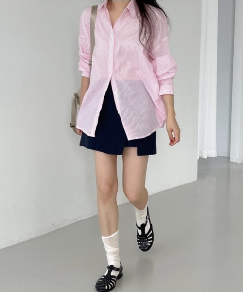 gossip!ロサンゼルス(ゴシップロサンゼルス)の「スプリングカラー ストライプシャツ(シャツ/ブラウス・レディース・グリーン/ピンク/ブルー・FREE)」の5枚目の写真