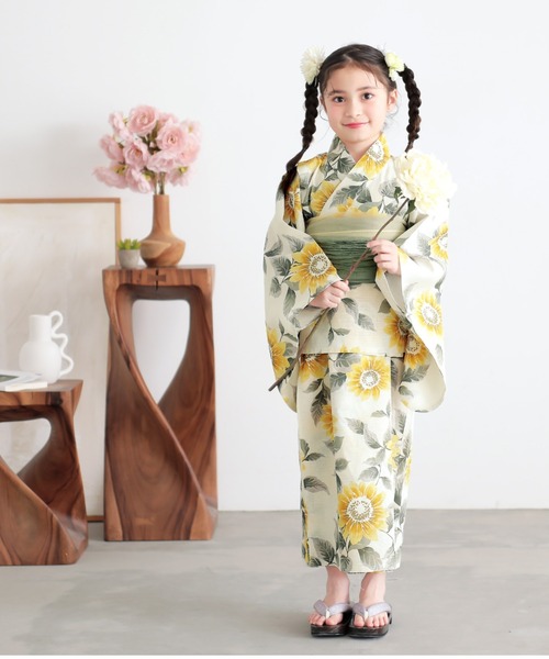 【未使用】浴衣　セパレート　kimonomachi 130cm 02あじさいネイビー：2023年新作 レディース セパレート浴衣