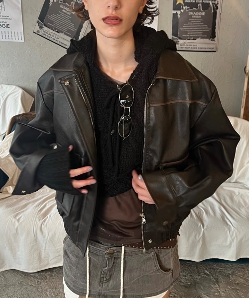 ViVi掲載】ヴィンテージウォッシュ加工ショートブルゾン（ライダース