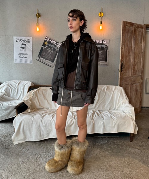 ViVi掲載】ヴィンテージウォッシュ加工ショートブルゾン（ライダース