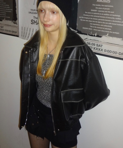 ViVi掲載】ヴィンテージウォッシュ加工ショートブルゾン（ライダース