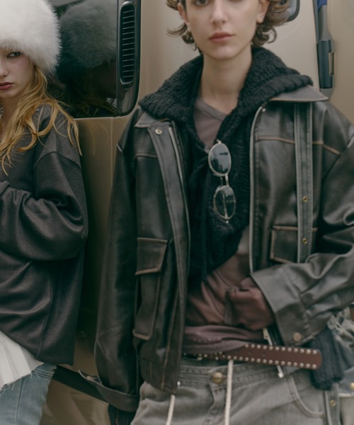 ViVi掲載】ヴィンテージウォッシュ加工ショートブルゾン（ライダース