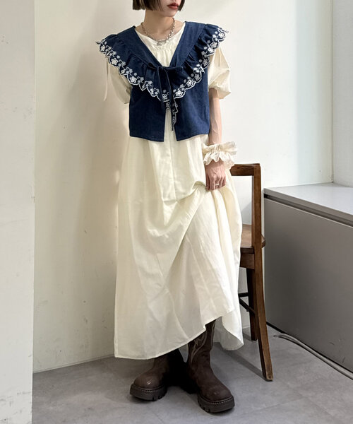 w closet(ダブルクローゼット)の「【セットアイテム】デニムベストワンピセット(ワンピース・レディース・オレンジ/アイボリー/ブラック・0/1)」の8枚目の写真