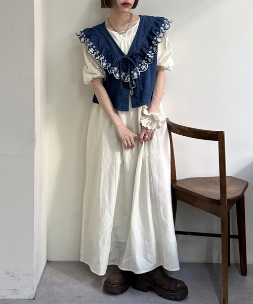 w closet(ダブルクローゼット)の「【セットアイテム】デニムベストワンピセット(ワンピース・レディース・オレンジ/アイボリー/ブラック・0/1)」の7枚目の写真