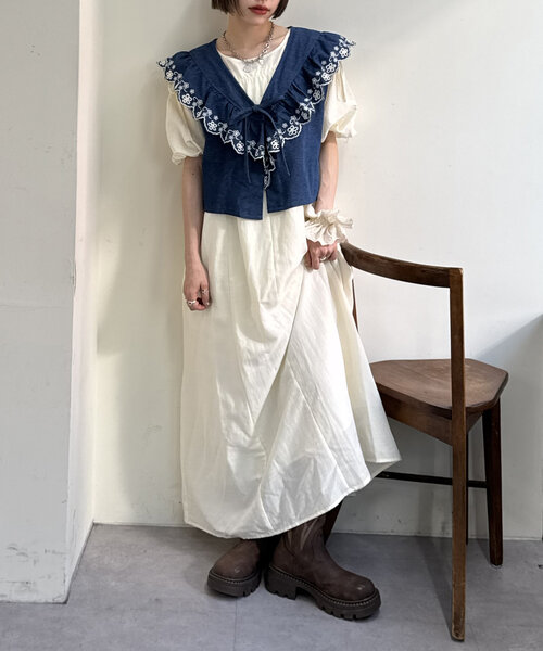 w closet(ダブルクローゼット)の「【セットアイテム】デニムベストワンピセット(ワンピース・レディース・オレンジ/アイボリー/ブラック・0/1)」の6枚目の写真