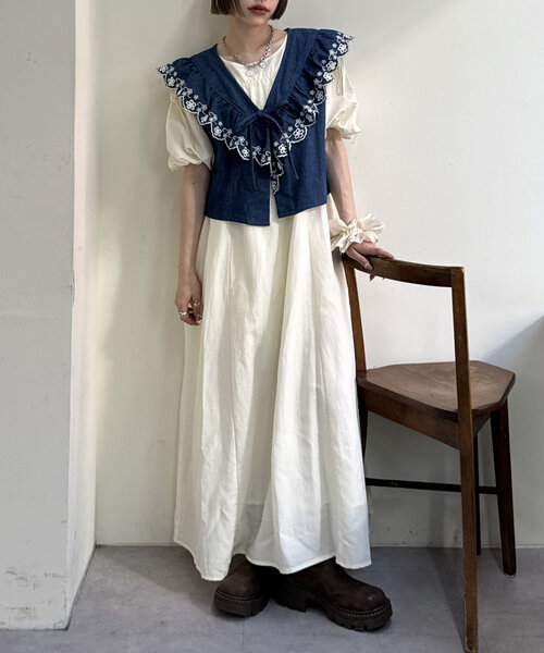 w closet(ダブルクローゼット)の「【セットアイテム】デニムベストワンピセット(ワンピース・レディース・オレンジ/アイボリー/ブラック・0/1)」の5枚目の写真
