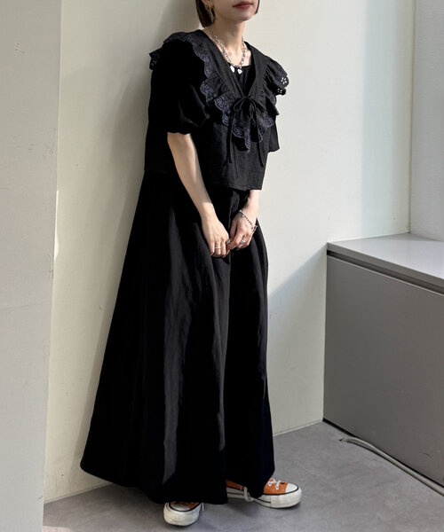 w closet(ダブルクローゼット)の「【セットアイテム】デニムベストワンピセット(ワンピース・レディース・オレンジ/アイボリー/ブラック・0/1)」の10枚目の写真