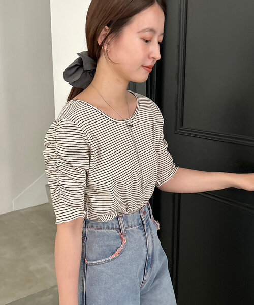 フラッフィー半袖カーデ Steven Alan＞フラッフィー メランジ ニット カーディガン