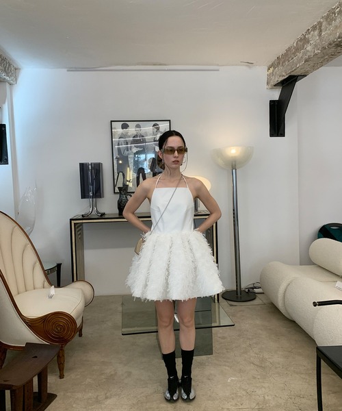 セール】【LONSLAN】フリンジチュール オープンバックドレス