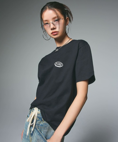 X-girl（エックスガール）の「LEOPARD OVAL LOGO S/S TEE（Tシャツ/カットソー・レディース・ブラック/ホワイト/ライトパープル・S/L/M）」の13枚目の写真