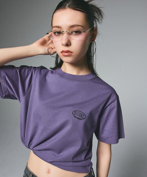 X-girl（エックスガール）の「LEOPARD OVAL LOGO S/S TEE（Tシャツ/カットソー・レディース・ブラック/ホワイト/ライトパープル・S/L/M）」の14枚目の写真