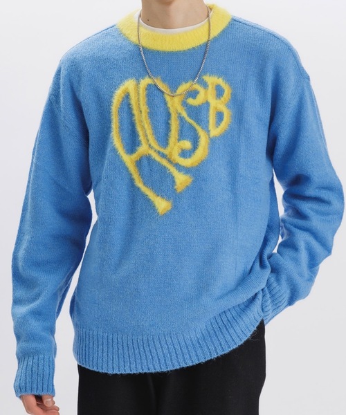 [Andersson Bell] HEART STRIPE CREW NECK SWEATER★韓国人気 ANDERSSON BELL】 Striped Crewneck Sweater (BLACK/RED) ニット