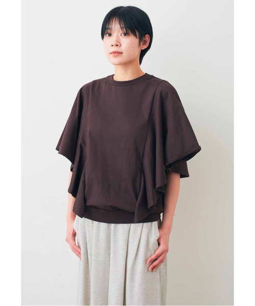 IEDIT(イディット)の「IEDIT 接触冷感・吸汗速乾・抗菌防臭!Ohcool(R)Ⅱplus素材のフリルトップス(Tシャツ/カットソー・レディース・アイボリー/スミクロ/ブラウン・M/L/LL/3L/4L/S)」の9枚目の写真