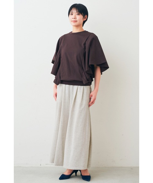 IEDIT(イディット)の「IEDIT 接触冷感・吸汗速乾・抗菌防臭!Ohcool(R)Ⅱplus素材のフリルトップス(Tシャツ/カットソー・レディース・アイボリー/スミクロ/ブラウン・M/L/LL/3L/4L/S)」の5枚目の写真