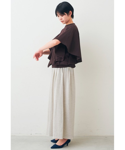 IEDIT(イディット)の「IEDIT 接触冷感・吸汗速乾・抗菌防臭!Ohcool(R)Ⅱplus素材のフリルトップス(Tシャツ/カットソー・レディース・アイボリー/スミクロ/ブラウン・M/L/LL/3L/4L/S)」の6枚目の写真