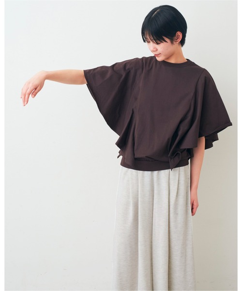 IEDIT(イディット)の「IEDIT 接触冷感・吸汗速乾・抗菌防臭!Ohcool(R)Ⅱplus素材のフリルトップス(Tシャツ/カットソー・レディース・アイボリー/スミクロ/ブラウン・M/L/LL/3L/4L/S)」の8枚目の写真