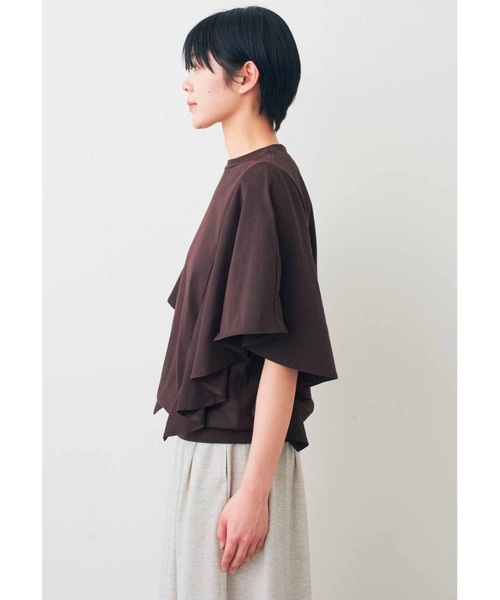 IEDIT(イディット)の「IEDIT 接触冷感・吸汗速乾・抗菌防臭!Ohcool(R)Ⅱplus素材のフリルトップス(Tシャツ/カットソー・レディース・アイボリー/スミクロ/ブラウン・M/L/LL/3L/4L/S)」の10枚目の写真