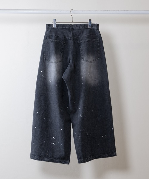 【14時まで限定出品】カイチくん ダメージペイント デニムパンツ ブラック 14時まで限定出品】カイチくん ダメージペイント デニムパンツ