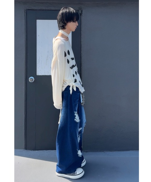 う*ん様 カイチ ダメージペイント 加工デニムパンツ ブラック INTER FA カイチ - ダメージペイント加工デニムパンツ made in INTER