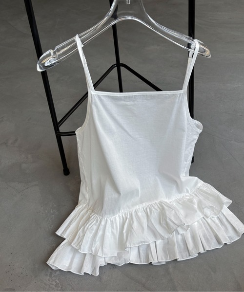 PILIT（ピリット）の「コットンフリルキャミ（キャミソール・レディース・オフホワイト/ブラック・MEDIUM）」の2枚目の写真