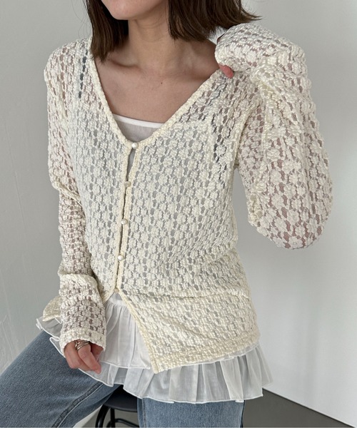 PILIT（ピリット）の「コットンフリルキャミ（キャミソール・レディース・オフホワイト/ブラック・MEDIUM）」の16枚目の写真