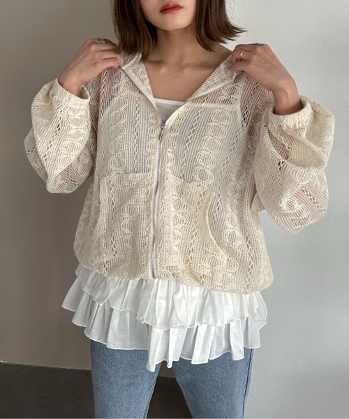 PILIT（ピリット）の「コットンフリルキャミ（キャミソール・レディース・オフホワイト/ブラック・MEDIUM）」の6枚目の写真