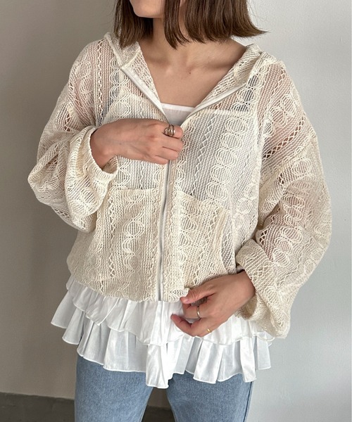 PILIT（ピリット）の「コットンフリルキャミ（キャミソール・レディース・オフホワイト/ブラック・MEDIUM）」の5枚目の写真