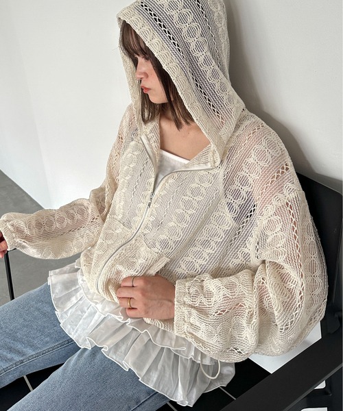 PILIT（ピリット）の「コットンフリルキャミ（キャミソール・レディース・オフホワイト/ブラック・MEDIUM）」の4枚目の写真