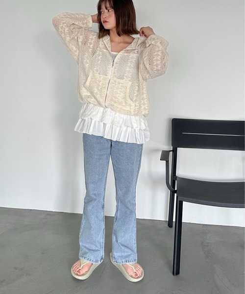 PILIT（ピリット）の「コットンフリルキャミ（キャミソール・レディース・オフホワイト/ブラック・MEDIUM）」の3枚目の写真