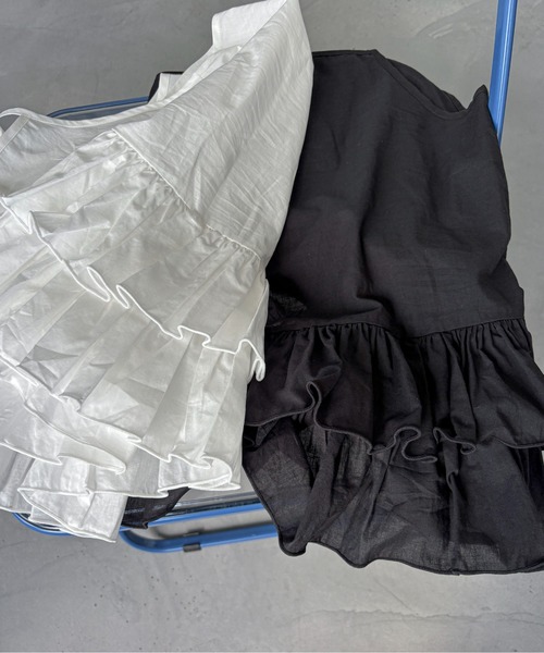 PILIT（ピリット）の「コットンフリルキャミ（キャミソール・レディース・オフホワイト/ブラック・MEDIUM）」の7枚目の写真