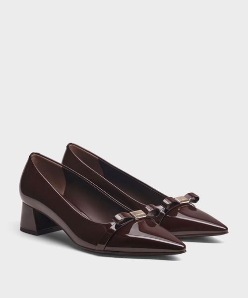 CHARLES&KEITH ドリアン パテントボウブロックヒールパンプス 35 Dorian ドリアン パテントボウブロックヒールパンプス（パンプス