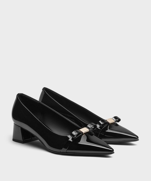 CHARLES&KEITH ドリアン パテントボウブロックヒールパンプス 35 Dorian ドリアン パテントボウブロックヒールパンプス（パンプス